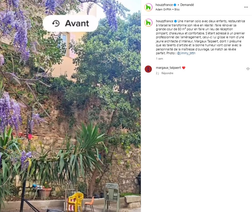 Avant après : Rénovation et aménagement extérieur Marseille. Publication presse article de Houzz pour la rénovation et l'aménagement de la cour intérieure - patio du projet Barth par Margaux Talpaert, Architecte d'intérieur et décoratrice sur Marseille